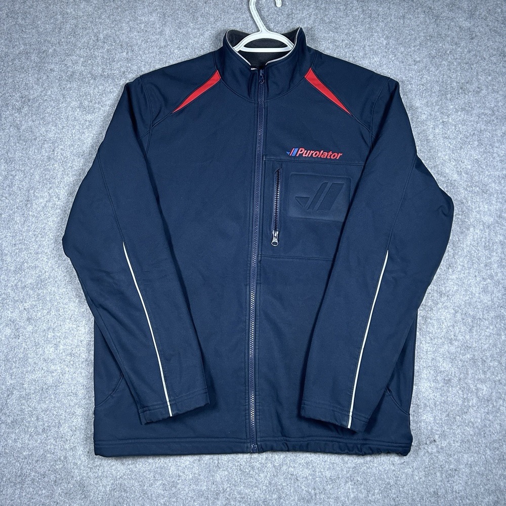Purolator Jacket Men's Size Medium Navy‎ Blue Pockets Spell Out Logo Rain Coat